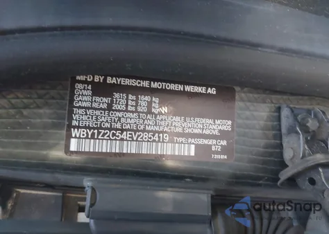 2014 BMW I3 z USA, uszkodzony, nr VIN WBY1Z2C54EV285419